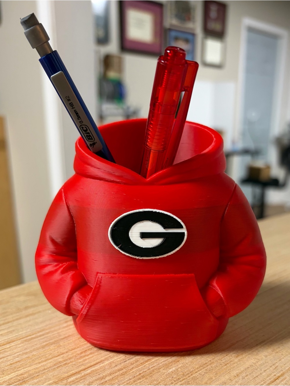 Red Hoodie Pen Holder Desk Organizer – University G Logo